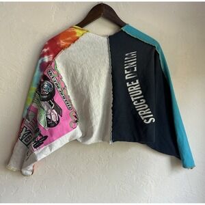 Vintage Y2K Upcycled Patchwork Shrug Crop Cardigan L Grunge Street Rave Festival